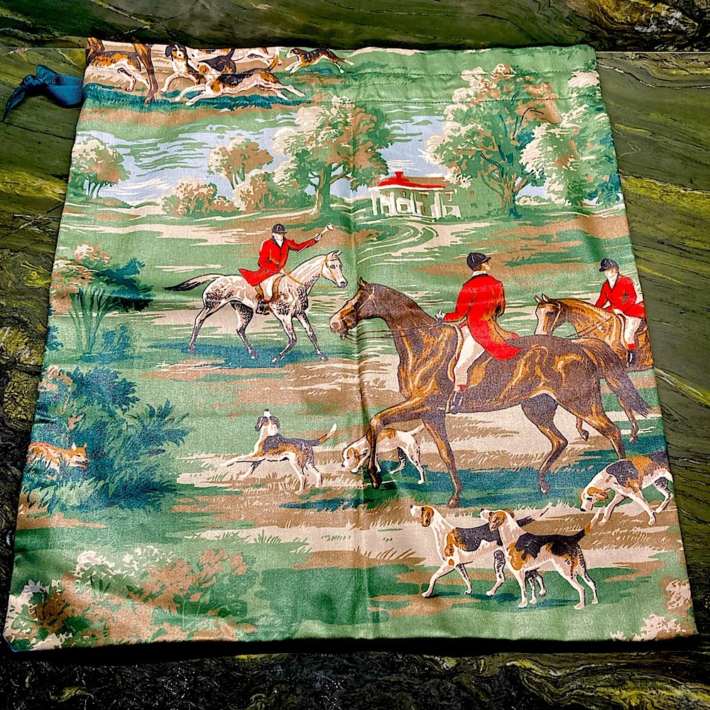 Equestrian Horse Tote Or Pillow Cover Chintz Drawstring Brown Red Green - Picture 8 of 14